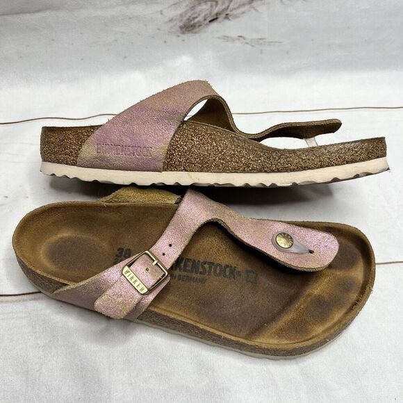Birkenstock Gizeh Sandals Metallic Pink Color Slip On Thing Sandals Sz 7 - Picture 10 of 14